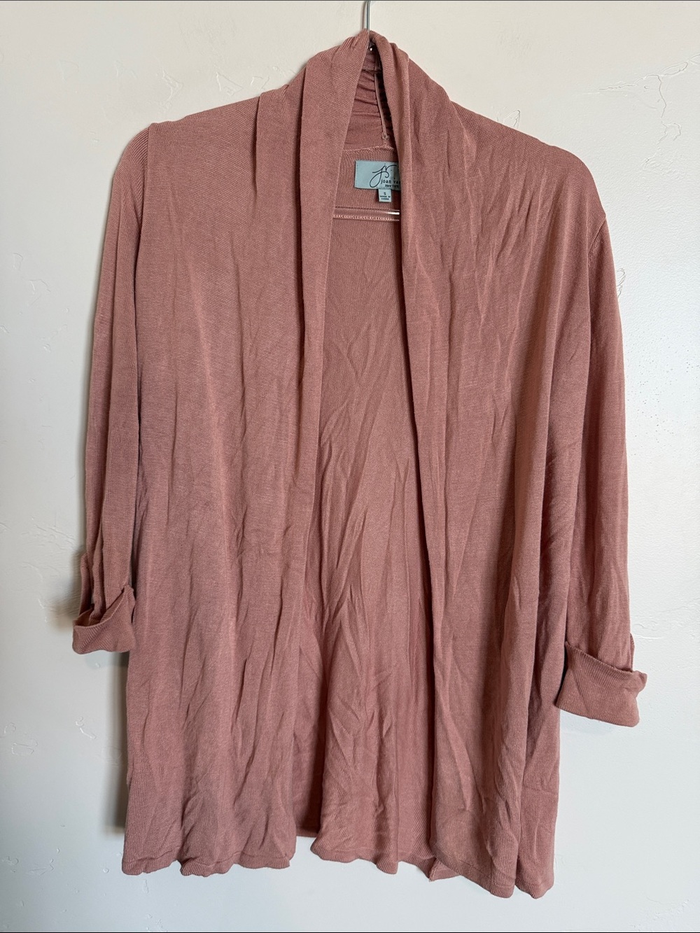 Joan Vass Open-Front Lightweight Cardigan in Dusty Rose